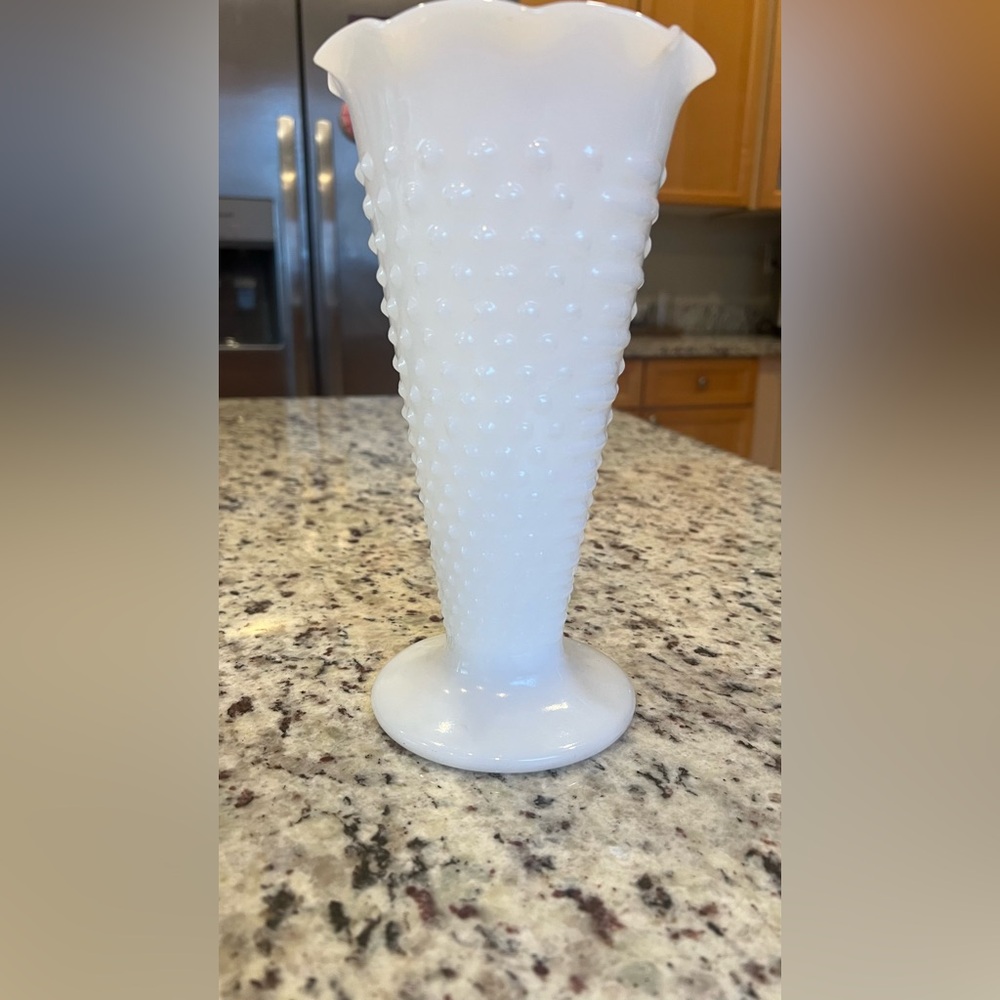 Vintage Milk Glass Elegant White Hobnail Vase